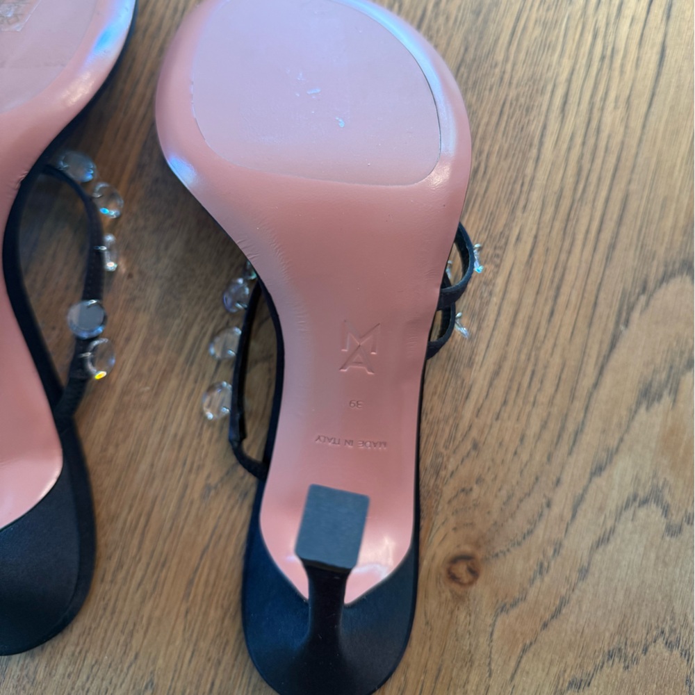$1055 Amina Muaddi Women's Black Tina Crystal Slide Sandal Shoes Size 39 - Picture 5 of 8